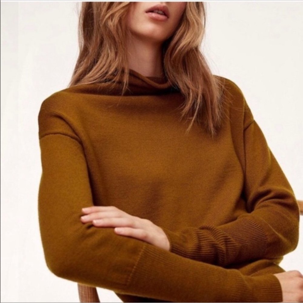 WILFRED | Cyprie Sweater Wool Mock Neck Brown Cropped Jumper xs Aritzia